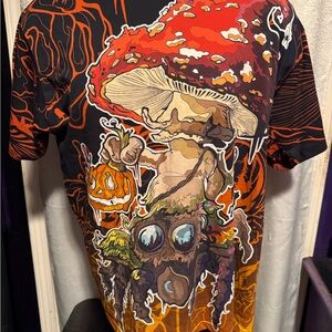 Colorful Graphic T-Shirt with Mushroom Design